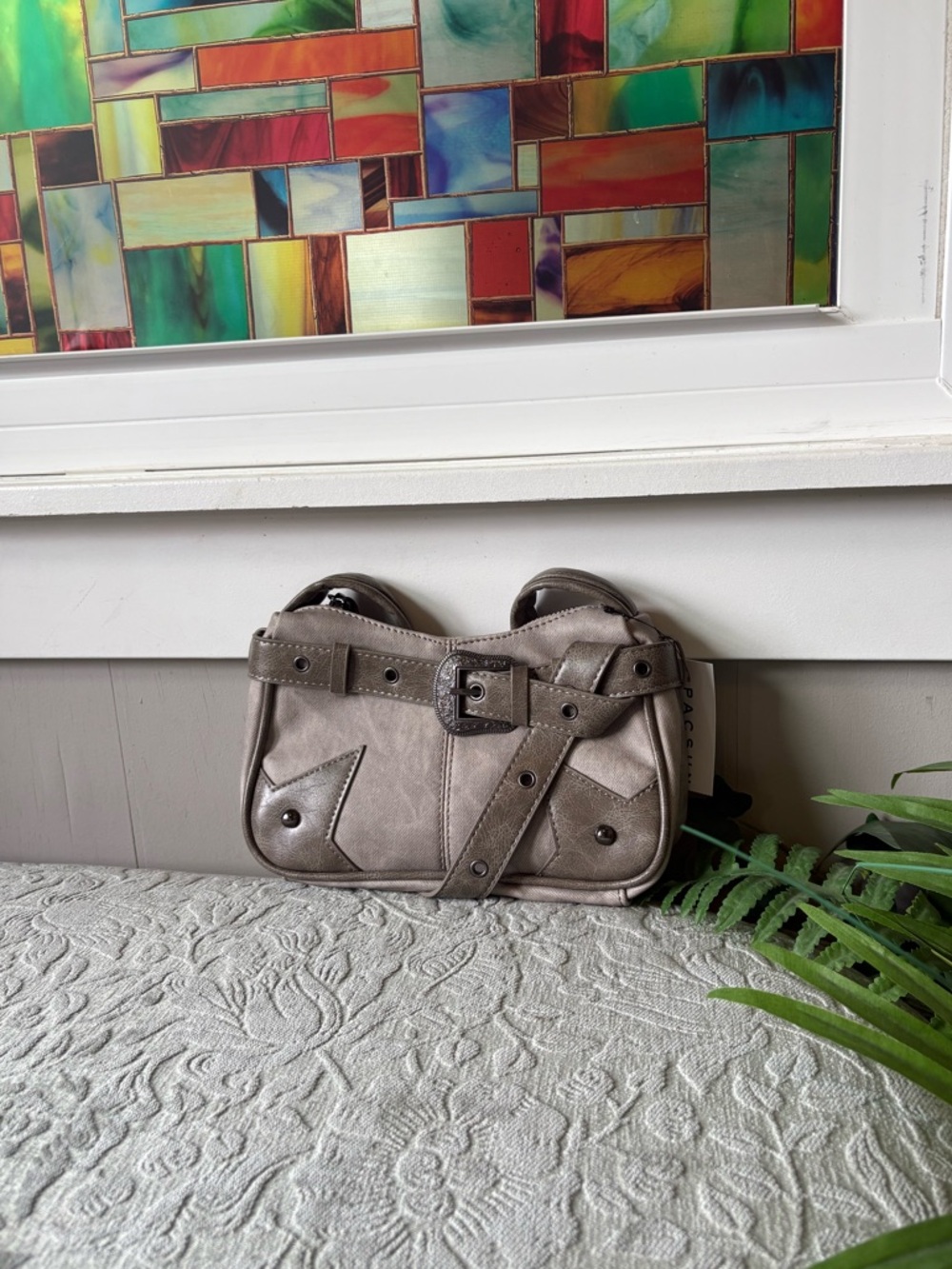 grey shoulder bag